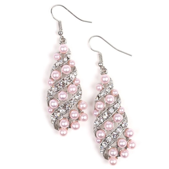 Fancy Pink Pearl & Rhinestone Silver Earrings